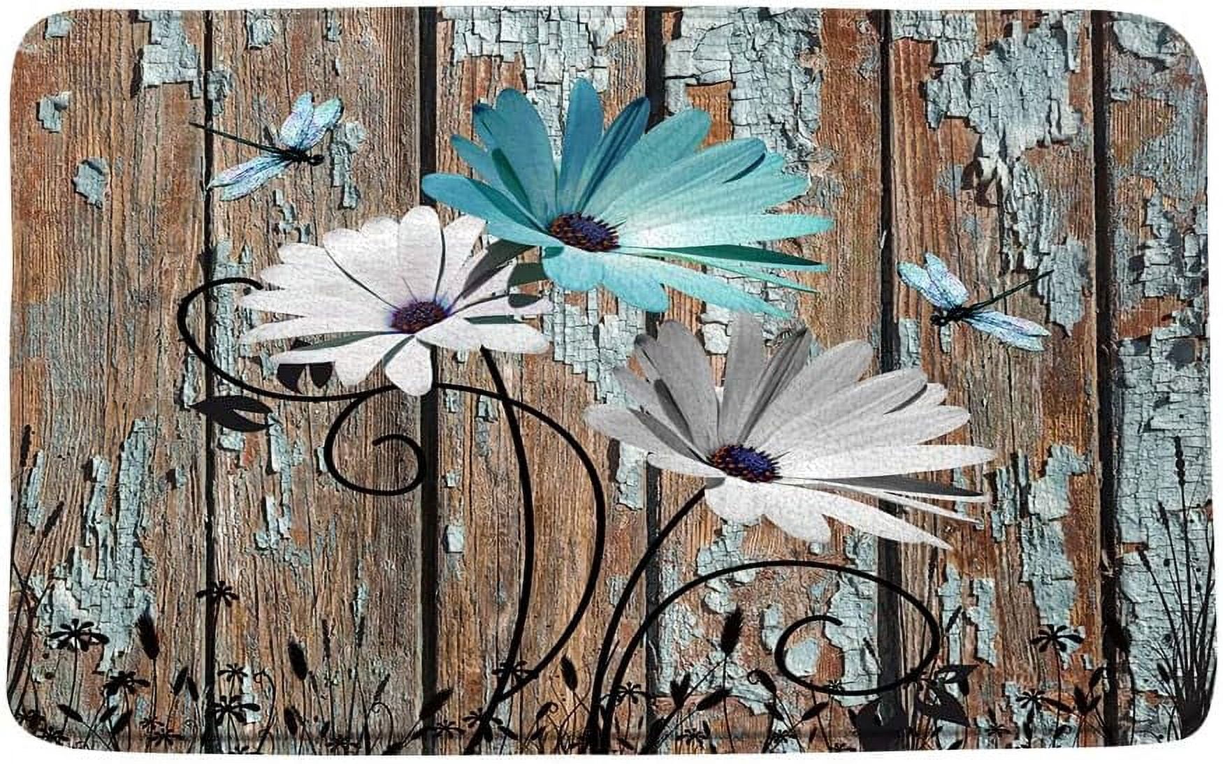 Rustic Grey Floral Butterfly Bath Mat - Non-Slip, 31x20 Inches, Memory Foam, Farmhouse Style Bathroom Rug