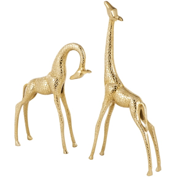 32", 23"H Gold Aluminum Metal Standing Giraffe Sculpture with Carved Spots, by DecMode (2 Count)