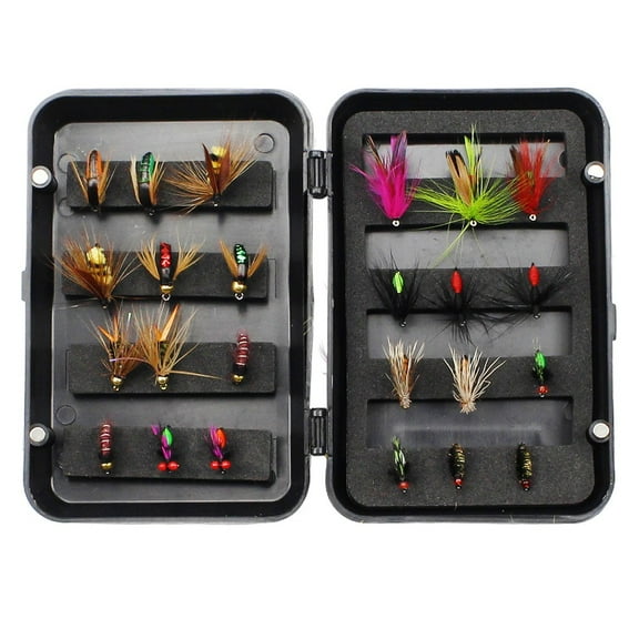 32/24Pcs Fly Fishing Flies Kit with Dry/Wet Nymphs Ants for Bass Trout Salmon
