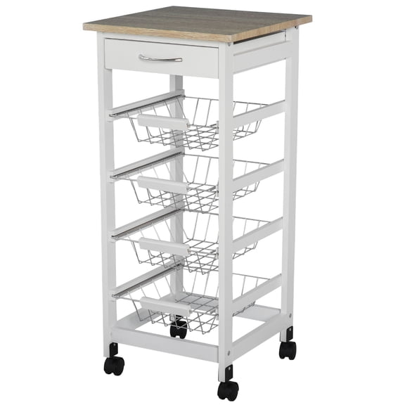 32.25" White Wooden Microwave Cart with 360 Swivel Wheels, Mobile Kitchen Storage Cart