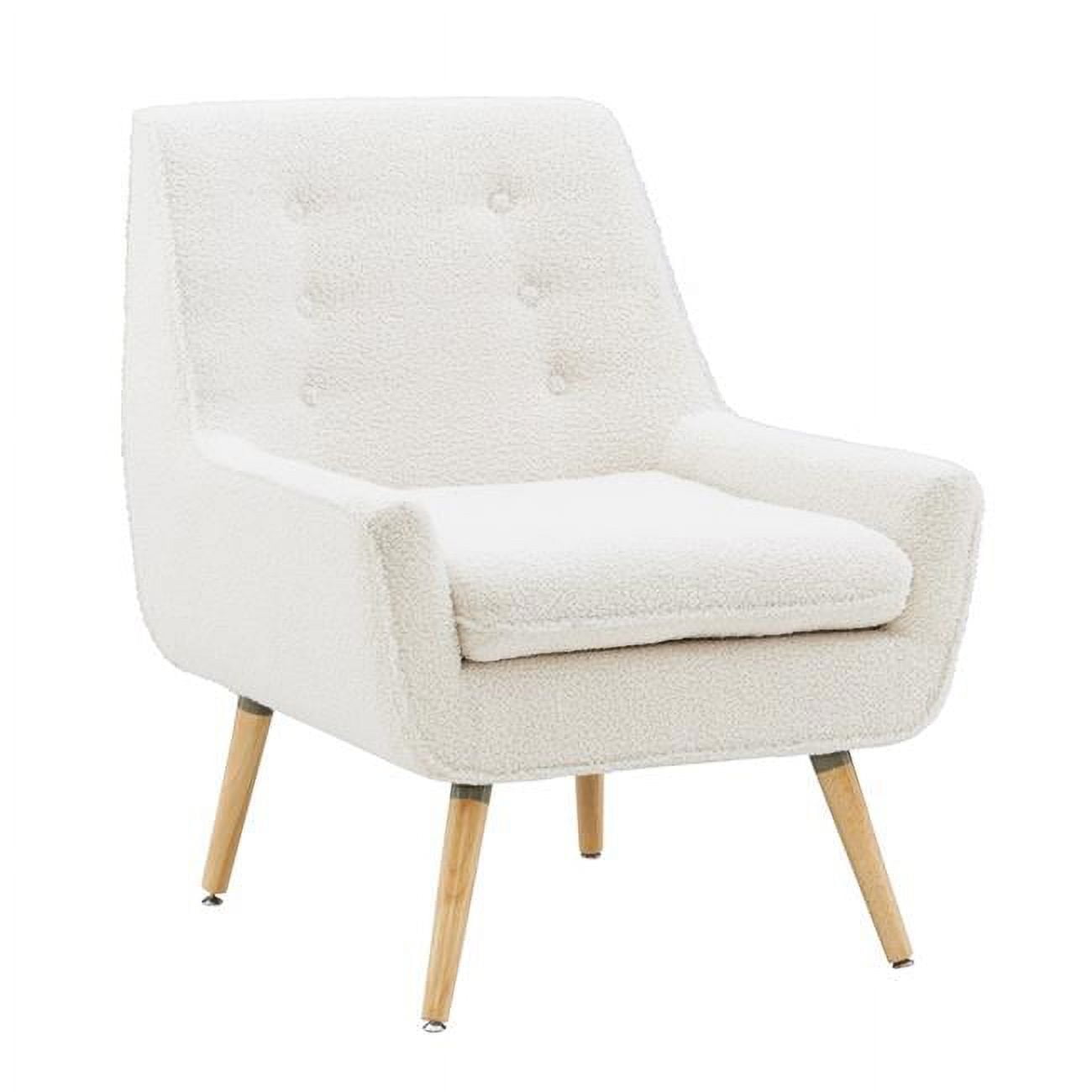 Natural Faux Sherpa Upholstered Accent Chair with Wood Legs
