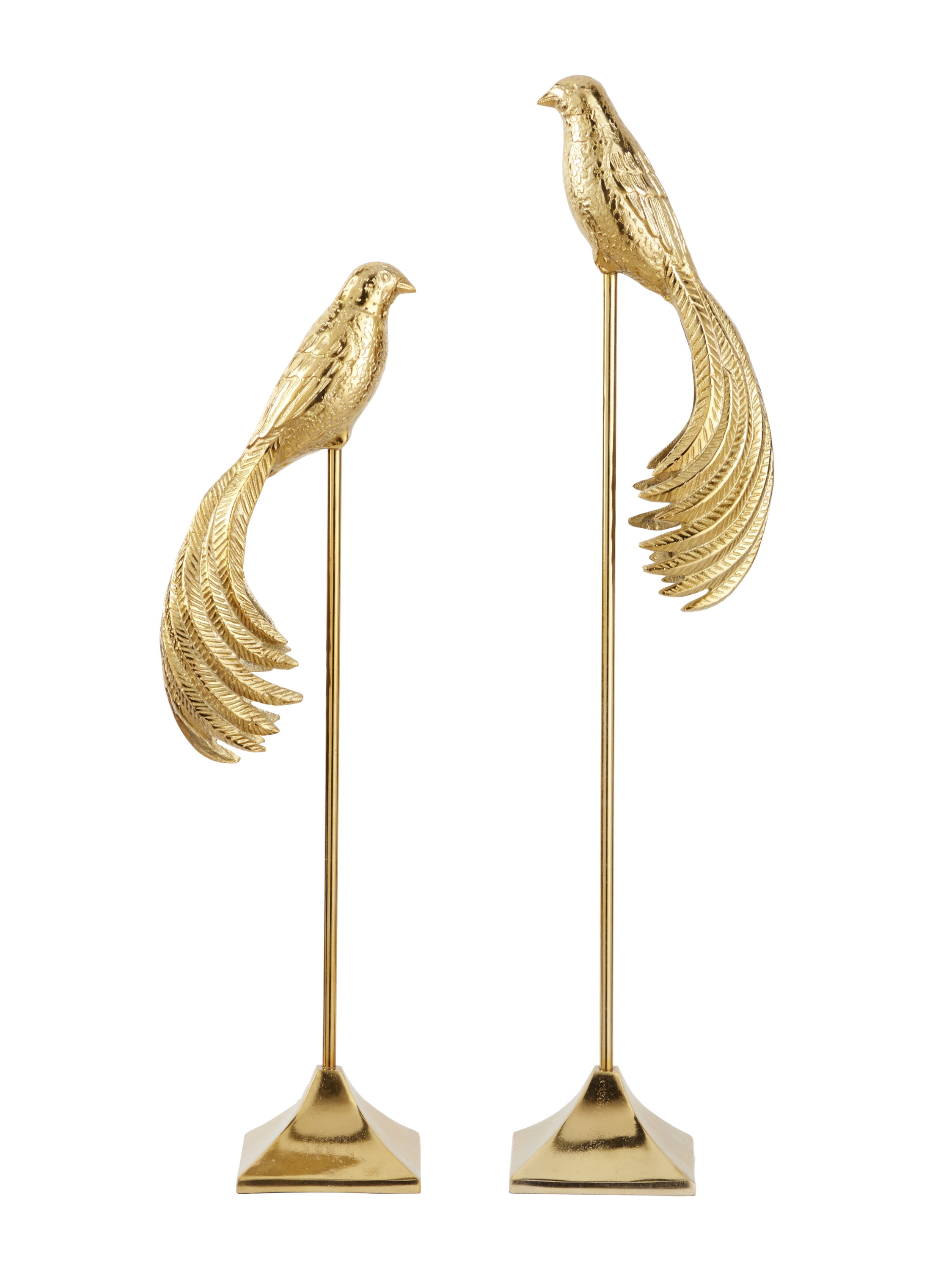 Tall Gold Aluminum Bird Sculptures Set of 2