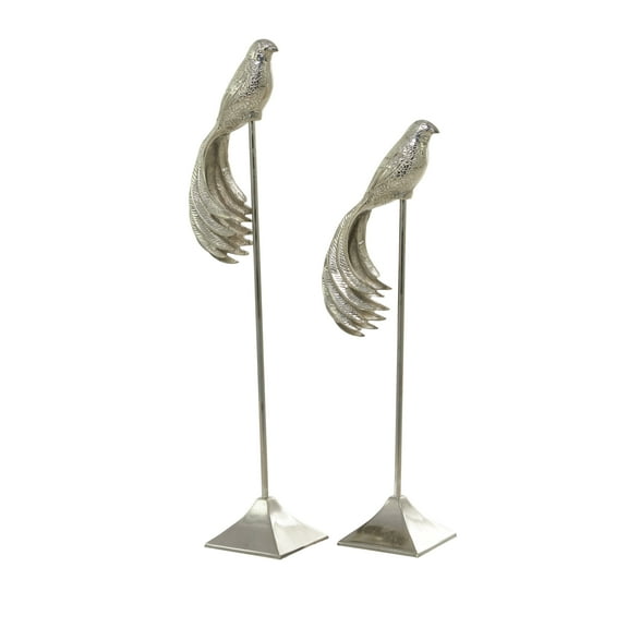 32", 27"H Silver Aluminum Bird Sculpture, by DecMode (2 Count)
