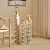 32/28/24 Inch Gold Large Floor Vase Set of 3  Vintage Worn Decorative High Vases for Home & Living Room  Ideal for Twigs & Dried Flowers