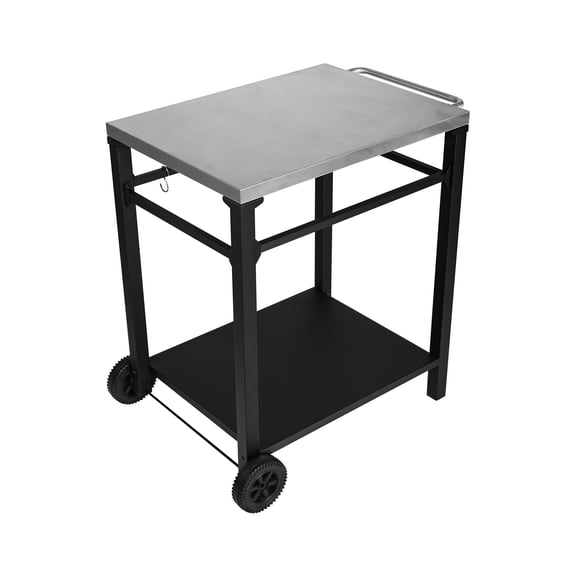 32.28 Inch Stainless Steel Top Outdoor Cart Metal Frame With Wheels And Hooks For BBQ Prep And Serving