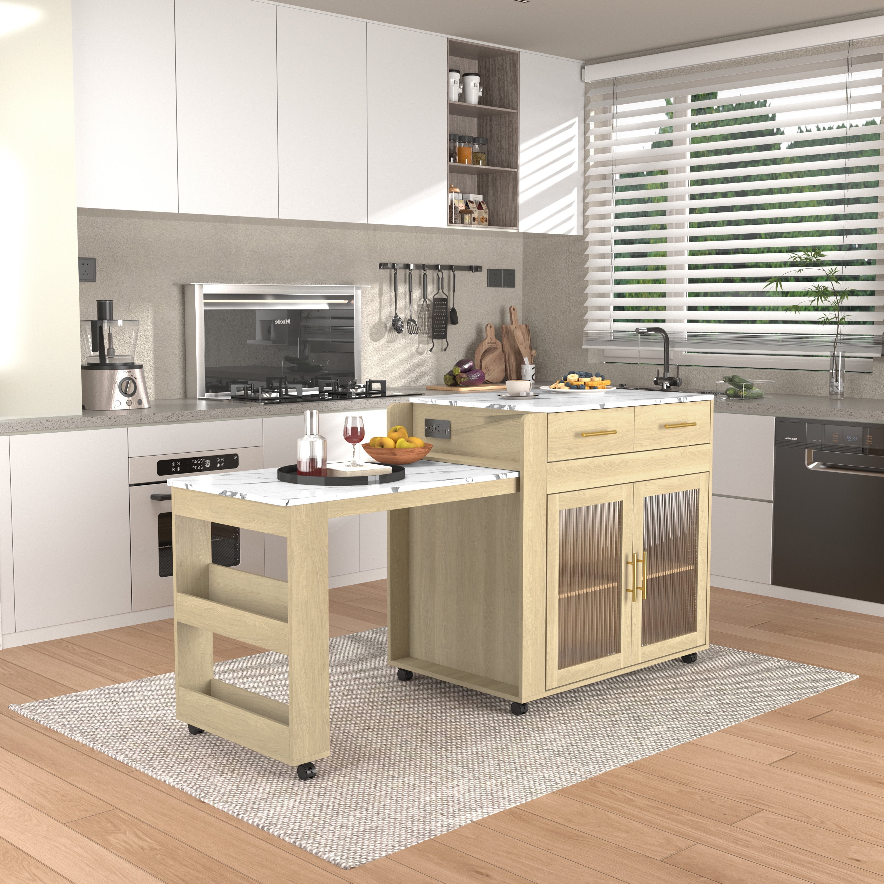 CBJCBJ 71.65" L Expandable Retractable Kitchen Island on Wheels with ...