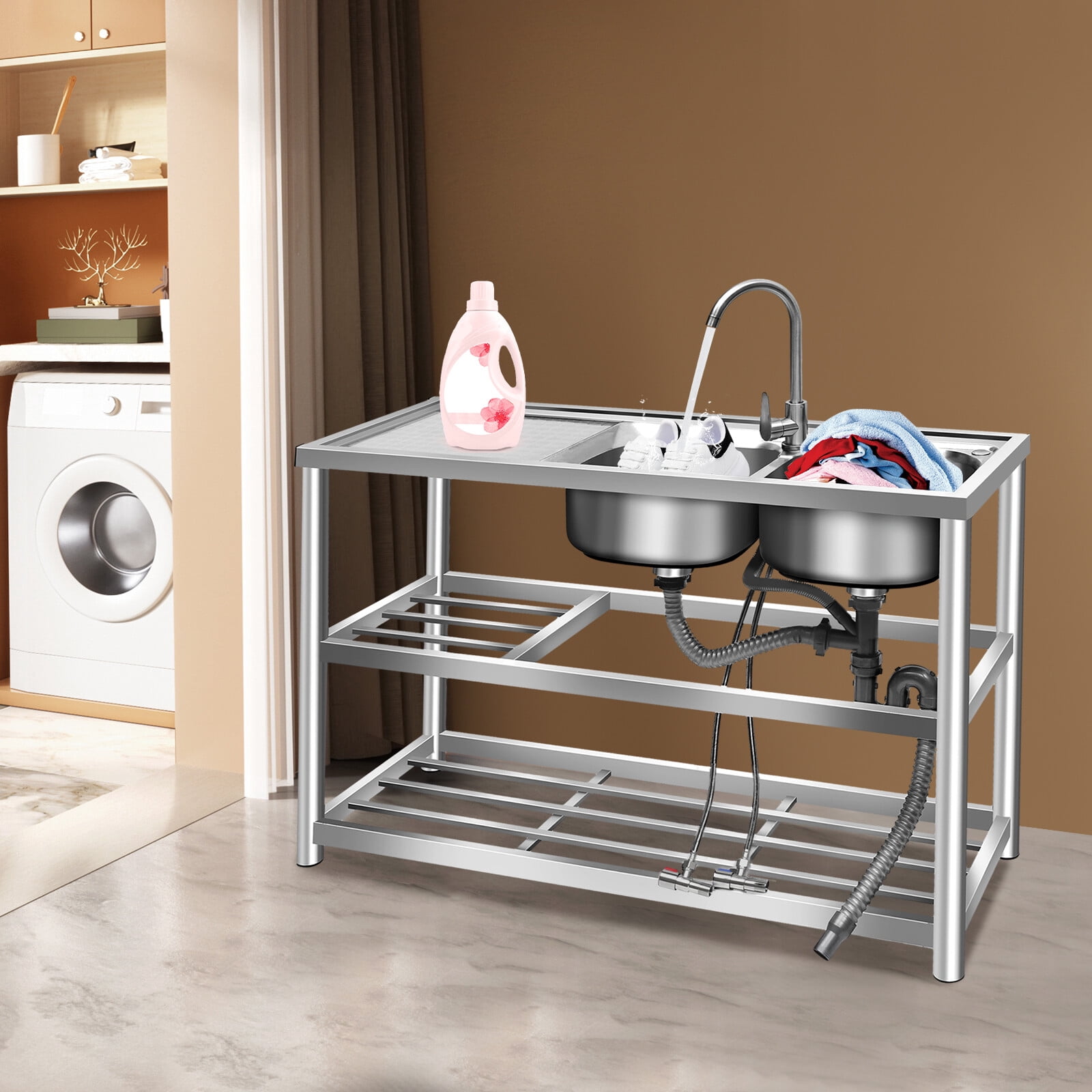 32*32*16cm Freestanding Rectangular Stainless Steel Commercial Sink Kitchen Utility Sink Garages Laundry Rooms Basements