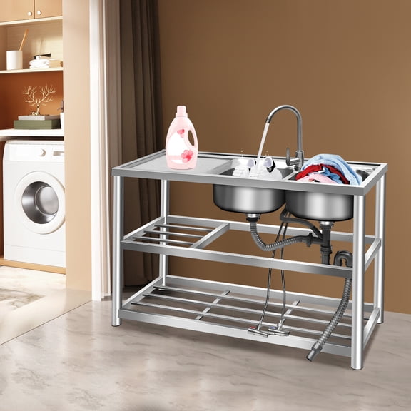 32*32*16cm Freestanding Rectangular Stainless Steel Commercial Sink Kitchen Utility Sink Garages Laundry Rooms Basements
