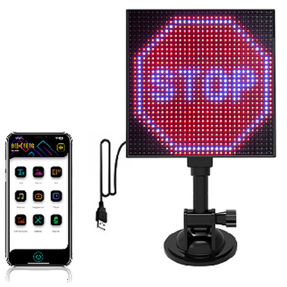 3232 Pixel (1024 LED Beads) Smart Car LED Screen, 5.155.15in Sound Reactive Display with App Control, 5V/2A 10W ABS+PC Interior Light Panel