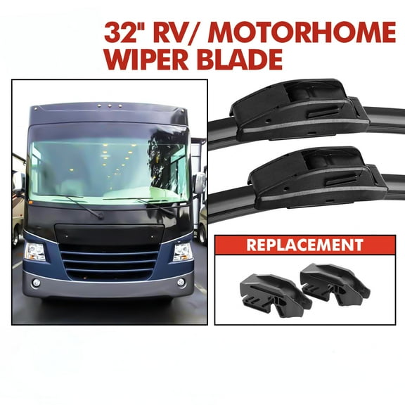 32"+32" RV Windshield Wipers 9mm 12mm J Hook Replacement for Premium All-Season Automotive Windshield Wiper Blades