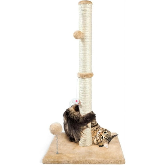 32" Tall Cat Scratching Posts for Indoor Cats, 3-in-1 Cat Scratching Post with Plush Toys, Premium Sisal Post for Cats at All Ages with Reinforced Stable Base, Brown