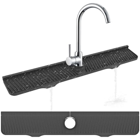 32"x 5.5" Sink Splash Guard Mat, Longer Silicone Faucet Splash Guard, Silicone Faucet Handle Drip Catcher Tray, Drip Protector Splash Countertop (Black)