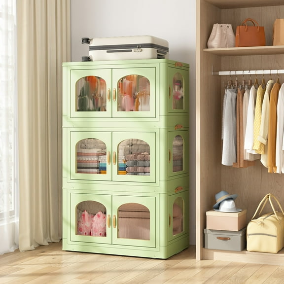 32.4/75GAL Foldable Plastic Storage Boxes with Wheels And Lids - 3 Tier StackableShoe Organizer, Easy Assembly, ldeal for Closet, Office, Dorm, Kitchen - Clear, NoAssembly Required