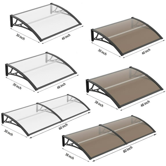32/40/48/60/80" Window Awning Front Door Eaves Canopy Polycarbonate Roof Cover