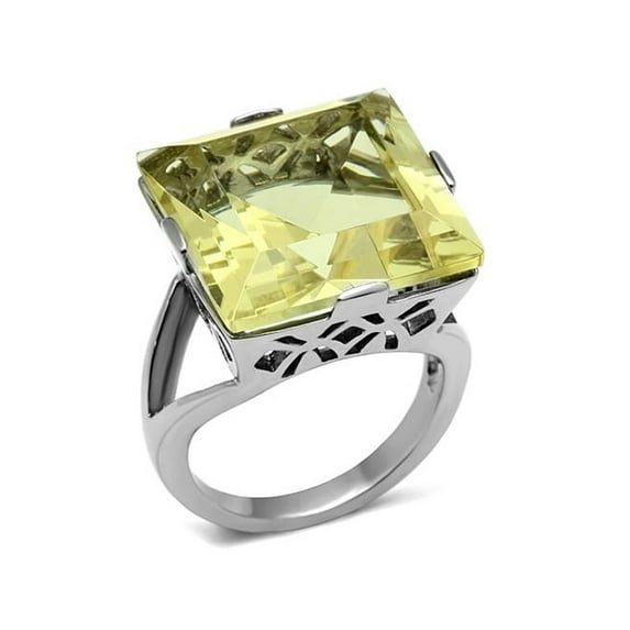 32.44Ct Princess Cut Citrine Yellow Cubic Zirconia Stainless Steel Cocktail Ring Size 7