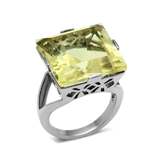 32.44Ct Princess Cut Citrine Yellow Cubic Zirconia Stainless Steel Cocktail Ring Size 8