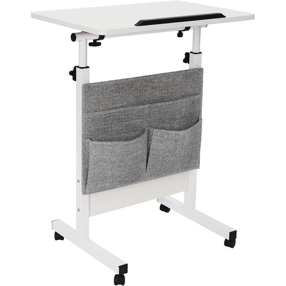 32-47in Adjustable Height Standing Desk Portable Laptop Desk Rolling Computer Stand with 4 Wheels Ideal for Small Spaces and Home Office (White-with Bag, 1624)