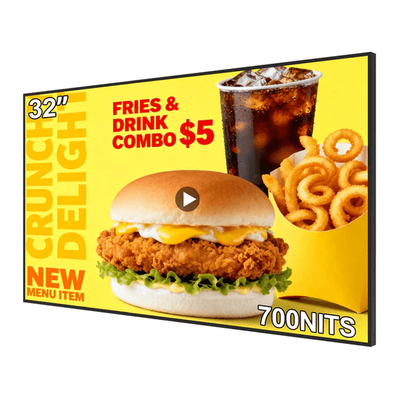 32" 4k UHD 700nits Wall Mount Digital Signage, Slim Fit Frameless Digital Signage Display, LCD Monitor Advertising Screen, Android OS with HDMI in, Publishing Content with U-Disk/APP/CMS