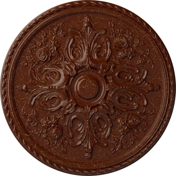 32 5/8"OD x 2"P Bradford Ceiling Medallion (Fits Canopies up to 6 5/8"), Hand-Painted Burnished Mahogany Crackle