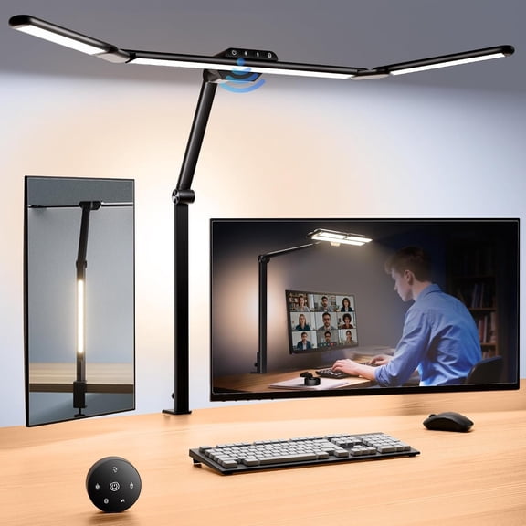 32.5" Architect Desk Lamps for Office Dorm - Eye Care 3 Light Bar 1100LM Bright, Ambient Backlight, Sensor, Remote Control, 2H Timer, Workbench Drafting Reading Video Conference Task