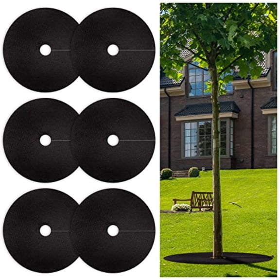 32.5 Inch Non-Woven Tree Mulch Ring 6 Pack Weed Barrier Mat Degradable Tree Mulch Used to inhibit Weed Growth and Landscape Weed Control Plant Root Protection Black-6 pack-32.5"