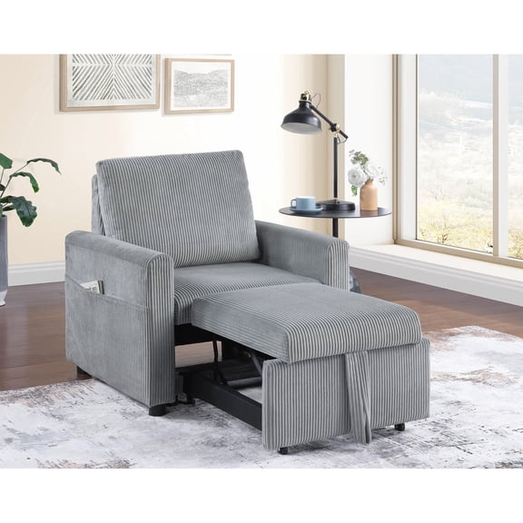 32.5"W Convertible Armchair with Side Pockets / Comfortable Napping and Relaxing