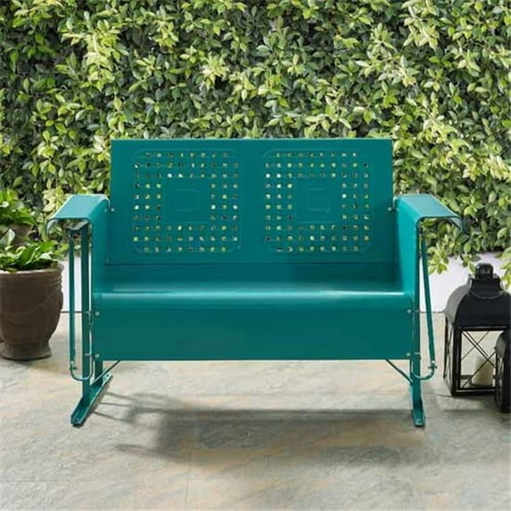 32.5 x 48.75 x 28 in. Bates Metal Loveseat Glider - Turquoise