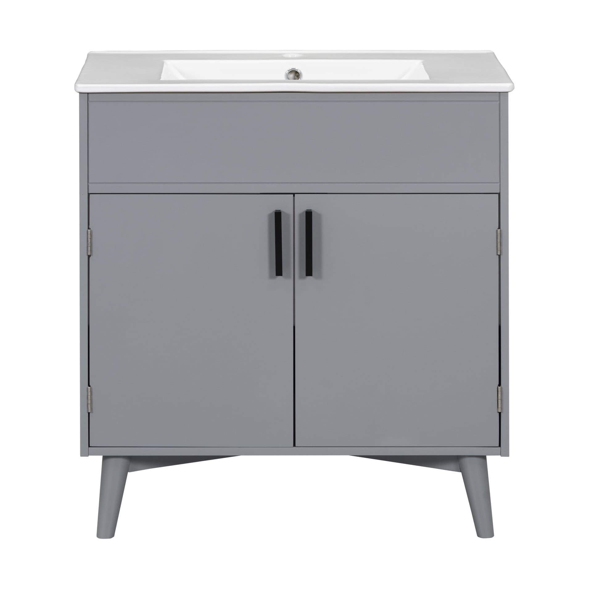 32.50" Bathroom Vanity with Sink, Soild Wood Mid-Century Bathroom ...