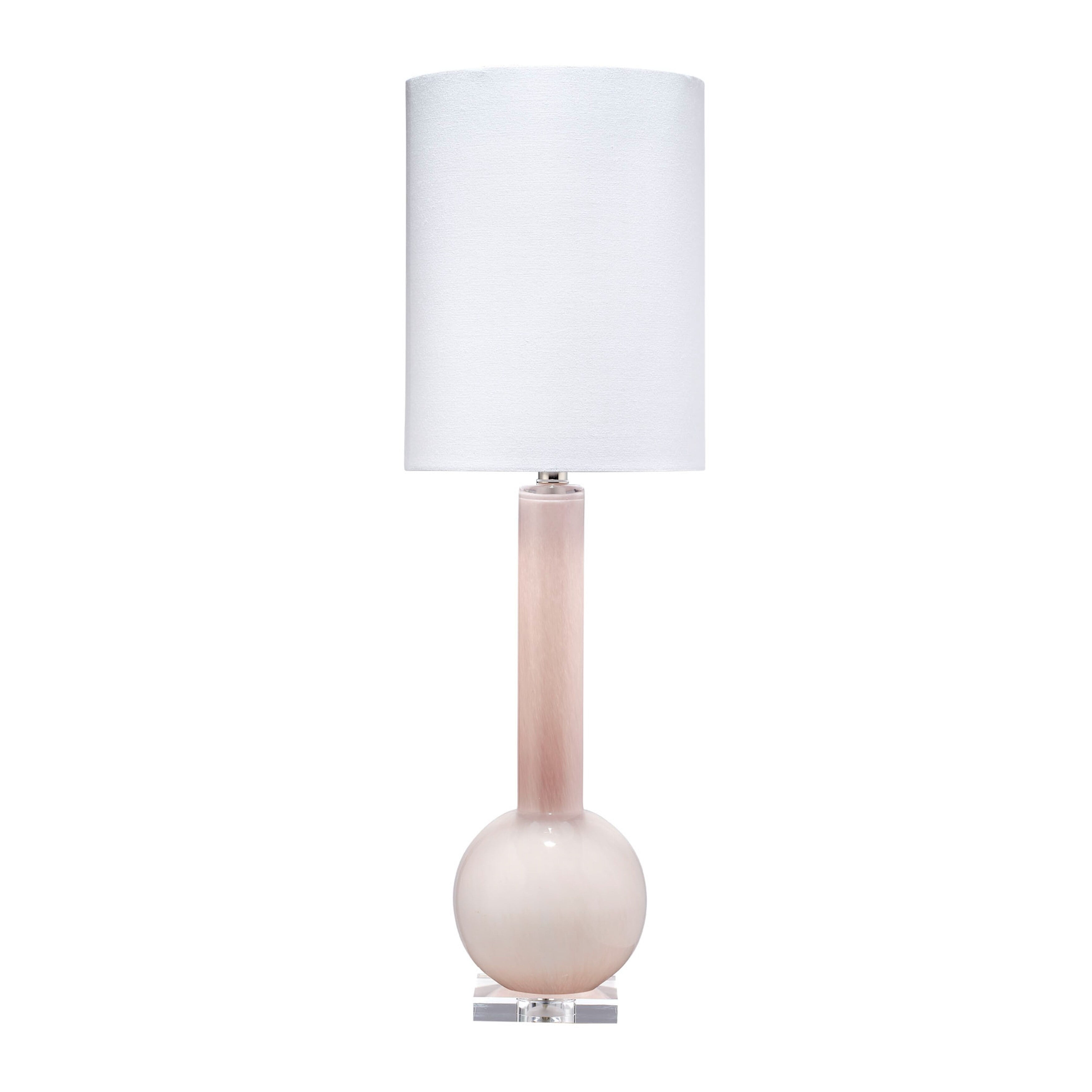 Petal Pink Glass Table Lamp with White Linen Shade