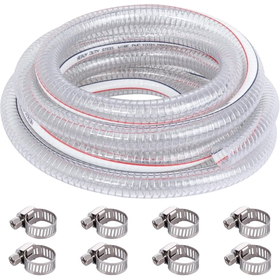 32.5FT 3/4" ID x 1" OD Steel Wire Suction Hose PVC Reinforced Tubing High Pressure Flexible Vinyl Hose Heavy Duty Clear Vacuum Suction Tube for Dust Collection Drain Fuel