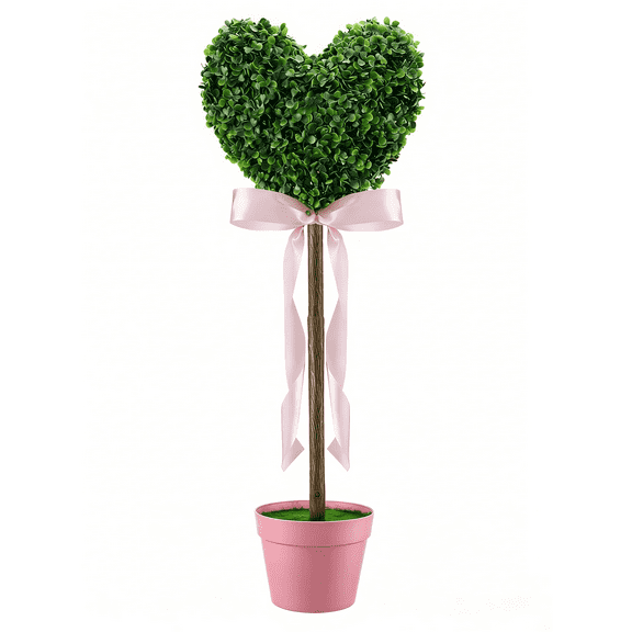 32.6" Artificial Boxwood Heart-Shaped Topiary Tree, Realistic Faux Plant Love Topiary, Indoor & Outdoor Valentine's Day Decorations for Front Door Garden Porch, Holidays Decors for Home (1PC)
