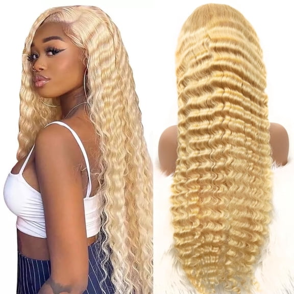 32" 613 Deep Wave Wig Human Hair, 13x6 Blonde Lace Front Wigs Human Hair, Pre Plucked