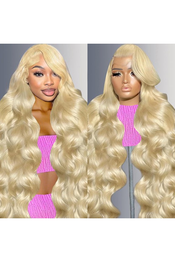 32" 613 Lace Front Wig Human Hair, Body Wave 13x4 Blonde Lace Front Wigs