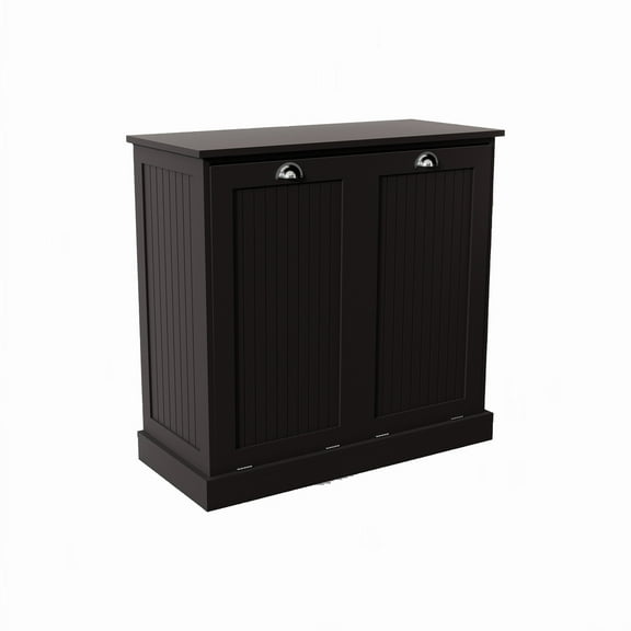 32.68 in. W. x 14.57 in. D x 31.5 in. H Black Wood Linen Cabinet with Tilt-out Storage