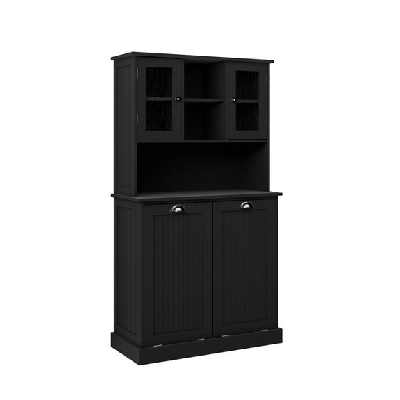 32.68 in. W. x 14.57 in. D x 59.69 in. H Black Freestanding Tilt-Out Linen Cabinet with Adjustable Shelves