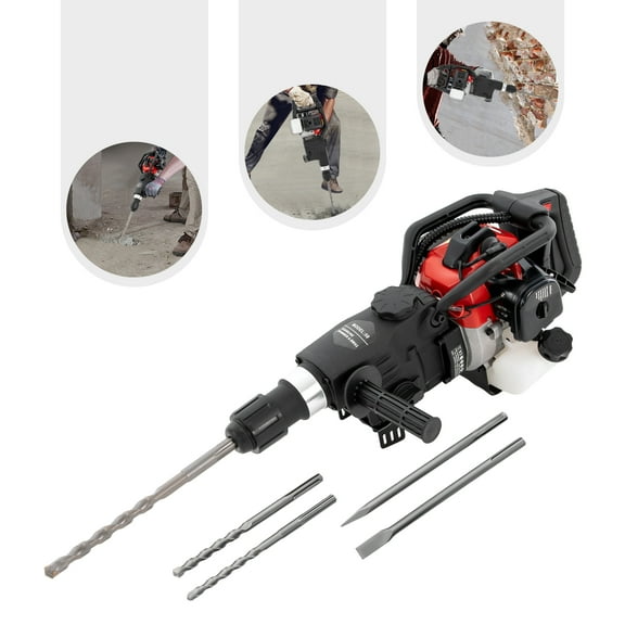 32.6CC Petrol Jack Hammer Concrete Breaker Gasoline Demolition Hammer w/2 Chisel