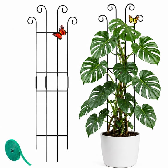 2pack 32.6inch Plant Trellis for Indoors & Outdoor Climbing Potted Plants,Rust-Proof Metal Climbing Stakes for Ivy Pothos Hoya Monstera (Black)