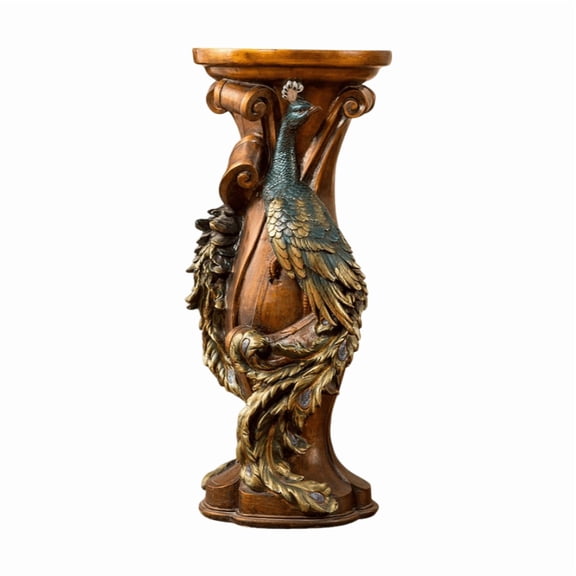 32.7" H Peacock Carved Decorative Pedestal Stand, Resin Faux Wood Plant Display Column, Vintage Artistic Accent Table for Vases, Figurines & Home Decor in Living Room & Entryway