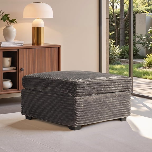 32.7'' Ottoman for Modular Sectional Sofa, Deep Seat Upholstered Footstool for Sofas Set, L/U/V Shaped Plush Corduroy Cloud Couch for Living Room Apartment, Grey