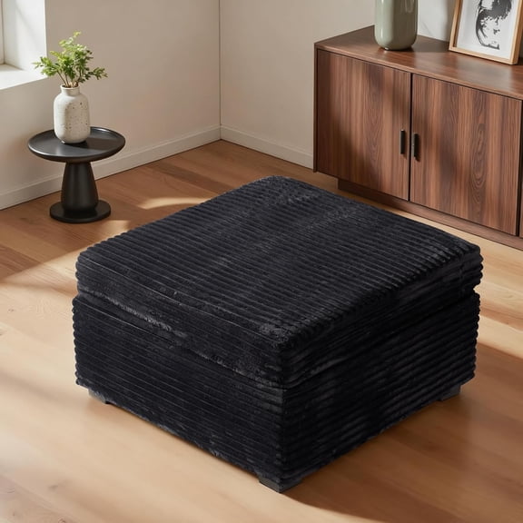 32.7 inches Ottoman Seat Module for Modular Sectional Sofa Couch Loveseat, Customizable DIY Combination L, U, V Shaped Plush Corduroy Sofas Couches for Living Room, Black