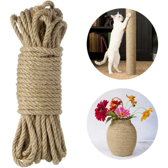 32.8'' Cat Scratcher Replacement Rope, 0.24'' Thickness DIY Natural Hemp Rope, Cat Tower Repair Rope, Cat Tree Rope Replacement, Solid Jute Twine Rope for Handicrafts