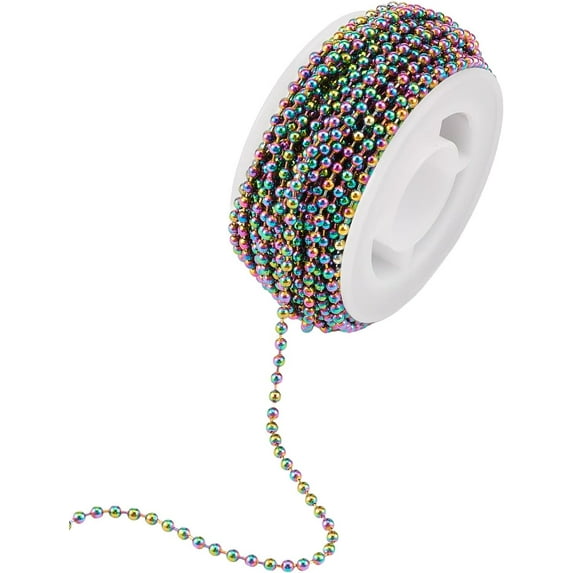 32.8 Feet 10M Stainless Steel Ball Bead Chains Rainbow Soldered Chain 2.5mm with Spool Multi-Color for Jewelry Necklace Bracelet Making Crafts