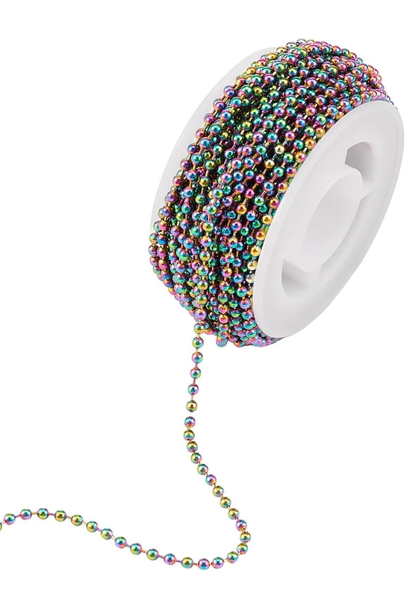 32.8 Feet 10M Stainless Steel Ball Bead Chains Rainbow Soldered Chain 2.5mm with Spool Multi-Color