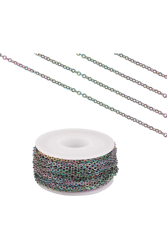 32.8 Feet 10M Stainless Steel Cable Chains Rainbow Color Flat Oval Chain with Spool Multi-Color for Jewelry Necklace Bracelet Making Crafts Colorful