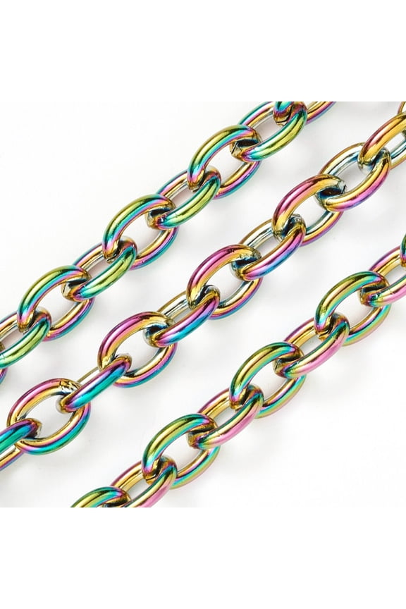 32.8 Feet 10M Stainless Steel Cable Chains Rainbow Unwelded Chain with Spool Multi-Color for Jewelry Necklace Bracelet Earring Making Crafts