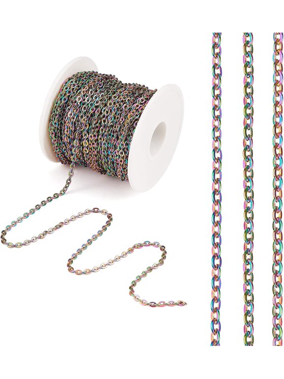 32.8 Feet 10M Stainless Steel Curb Chains Rainbow Unwelded Chain Multi-Color for Jewelry Necklace Bracelet Earring Making Crafts Creative Craft
