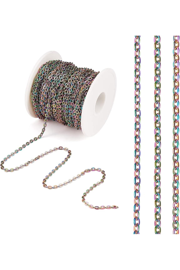 32.8 Feet 10M Stainless Steel Curb Chains Rainbow Unwelded Chain Multi-Color for Jewelry Necklace Bracelet Earring Making Crafts