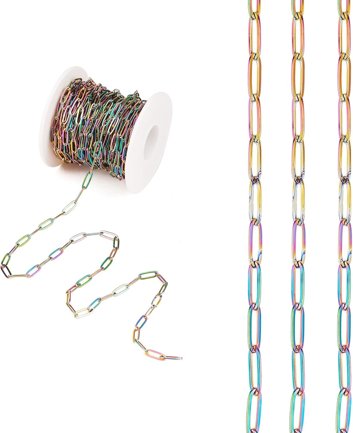 10 Pack Stainless Steel Paperclip Necklace Chains Bulk - 16 Inch With Extender, Classic Men & Women Layering Chains For DIY Jewelry