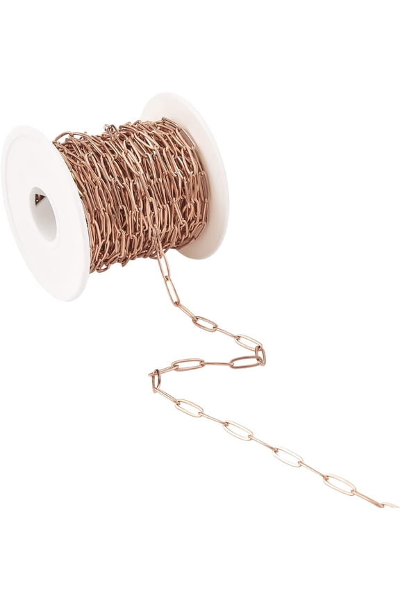 32.8 Feet 10M Stainless Steel Paperclip Chains Soldered Paperclip Link Chain Necklace Rose Gold for Jewelry Necklace Bracelet Making Crafts Rose Gold