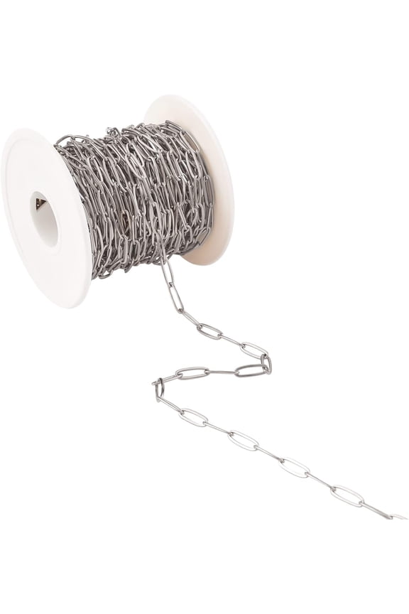 32.8 Feet 10M Stainless Steel Paperclip Chains Soldered Paperclip Link Chain Necklace Stainless Steel Color for DIY Jewelry Necklace Bracelet Earring Making